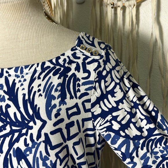 Lilly Pulitzer Sophie Dress in Indigo Homeslice Print size Large Navy White UP50 - Picture 3 of 11